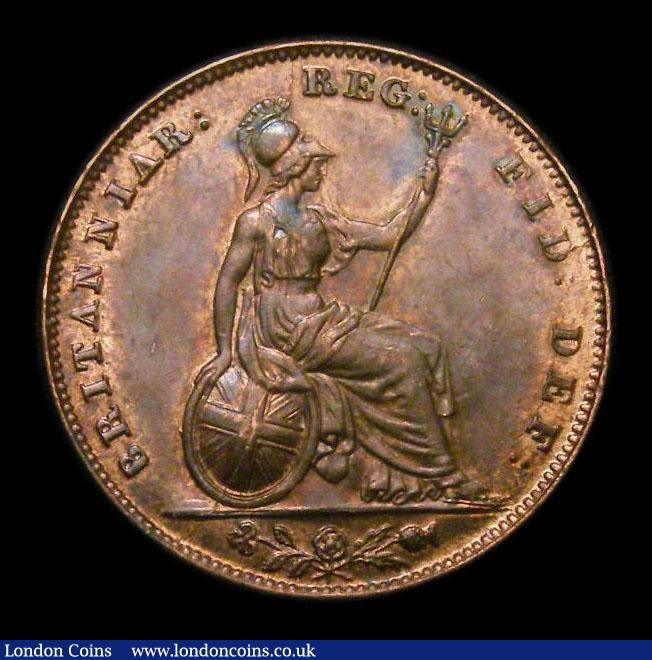 London Coins : A152 : Lot 2212 : Farthing 1847 Reverse B, B of BRIT has no serifs top or bottom. Both A's in BRITANNIA unbarred....