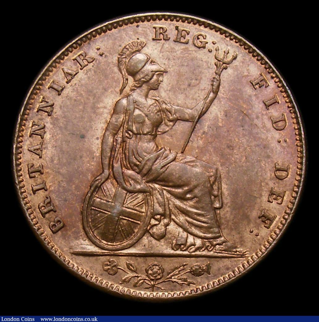 London Coins : A152 : Lot 2213 : Farthing 1847 Reverse B, B of BRIT has no serifs top or bottom. Both A's in BRITANNIA unbarred....