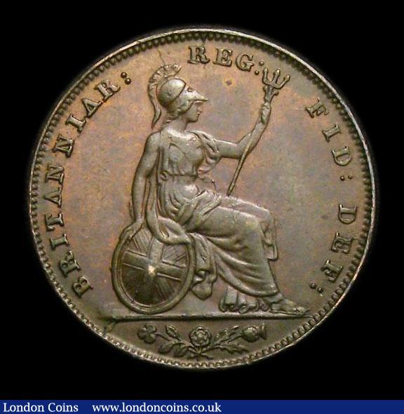 London Coins : A152 : Lot 2217 : Farthing 1848 Reverse C. Shows characteristics of Reverse B coupled with the die flaw by Britannia&#...