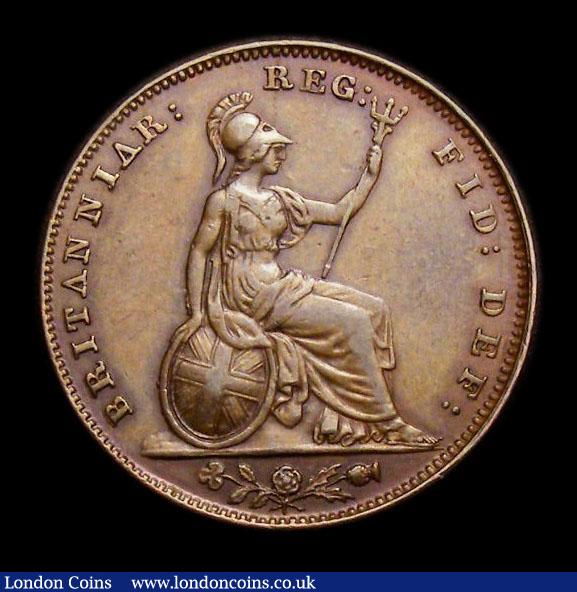 London Coins : A152 : Lot 2218 : Farthing 1848 Reverse C. Shows characteristics of Reverse B coupled with the die flaw by Britannia&#...