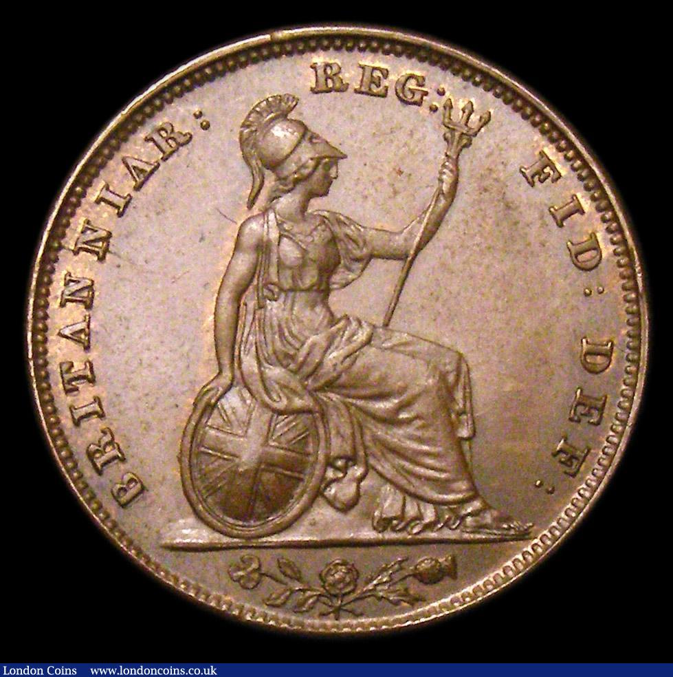 London Coins : A152 : Lot 2219 : Farthing 1849 4 over lower 4 in date. 9 teeth date spacing, CGS Variety 05, UNC with traces of lustr...