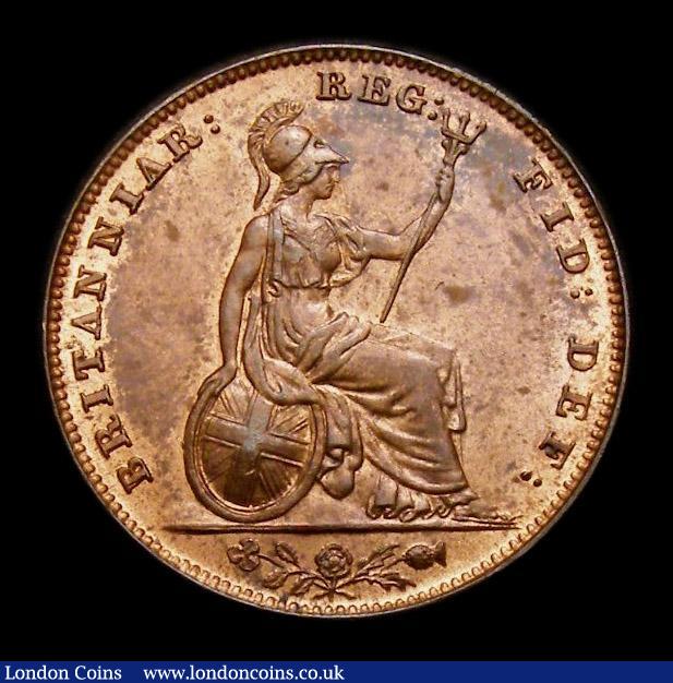 London Coins : A152 : Lot 2229 : Farthing 1851 Unbarred A's in BRITANNIAR CGS Variety 05, UNC with around 25% lustre, slabbed an...