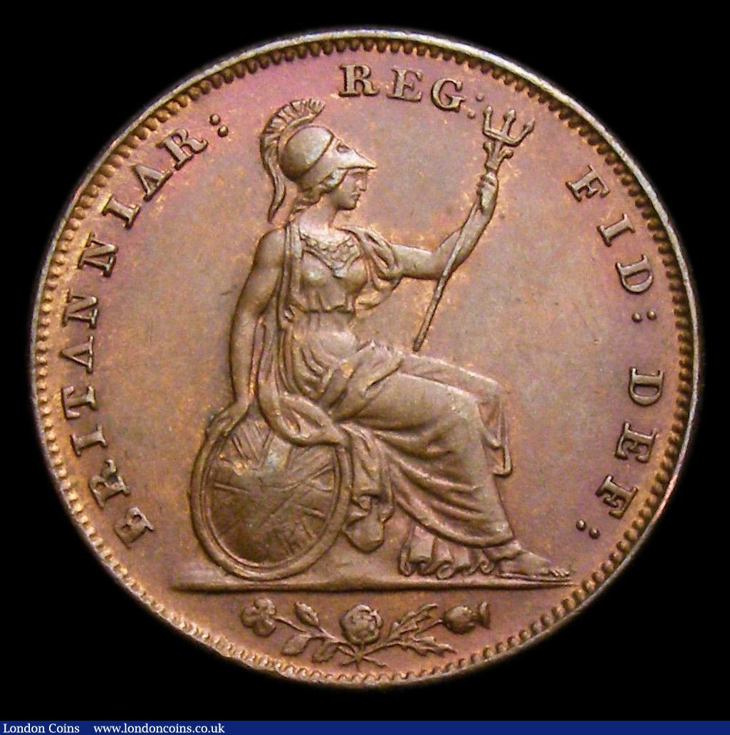 London Coins : A152 : Lot 2231 : Farthing 1853 3 over 2 WW Raised, Unbarred A's in BRITANNIAR, approaching UNC, slabbed and grad...