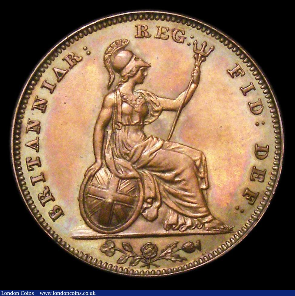 London Coins : A152 : Lot 2232 : Farthing 1853 WW Incuse Copper Proof Peck 1579 UNC with a trace of lustre, slabbed and graded CGS 85...