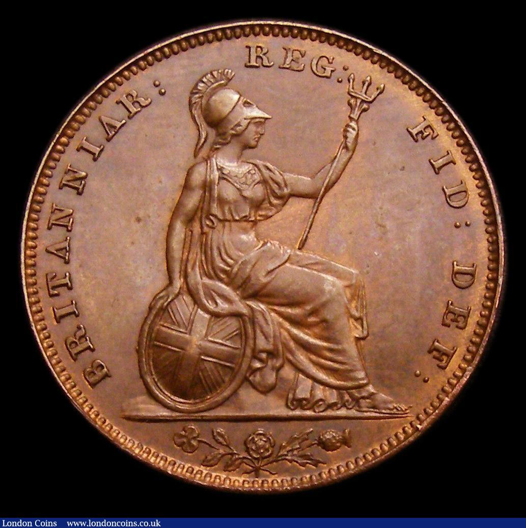 London Coins : A152 : Lot 2233 : Farthing 1853 WW Incuse Peck 1578 UNC or near so with a trace of lustre, slabbed and graded CGS 78, ...