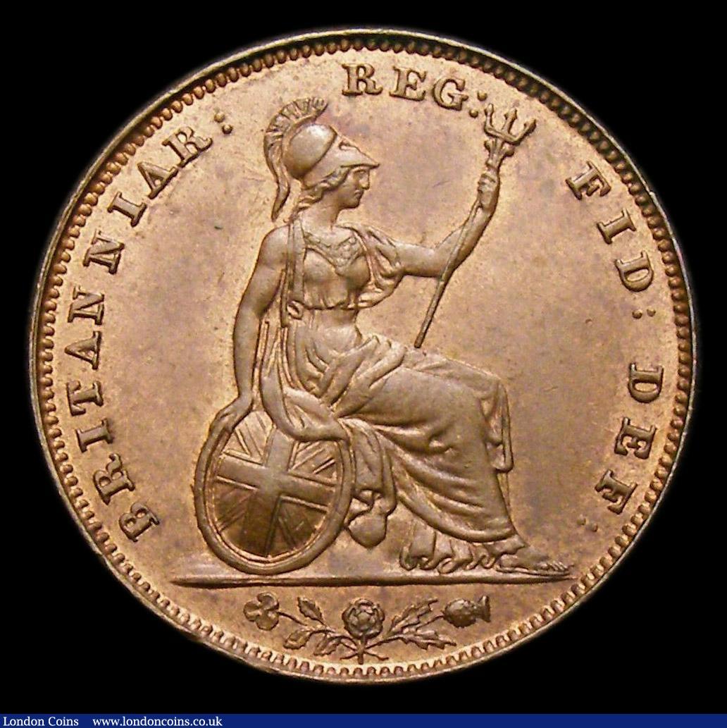 London Coins : A152 : Lot 2236 : Farthing 1853 WW Raised. 11 teeth date spacing, CGS Variety 12, UNC or near so with a trace of lustr...