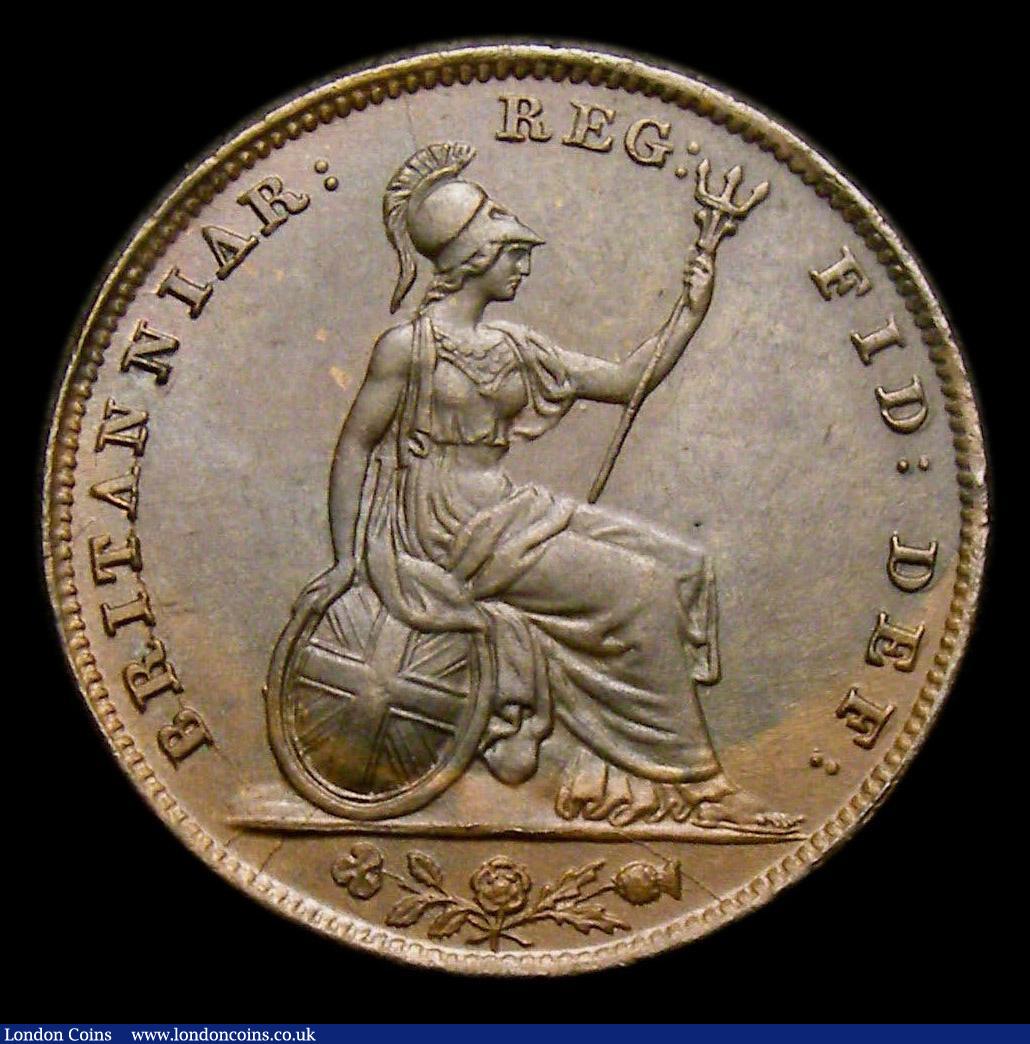 London Coins : A152 : Lot 2240 : Farthing 1855 WW Raised High break to shamrock stem, CGS Variety 05, UNC or near so, slabbed and gra...