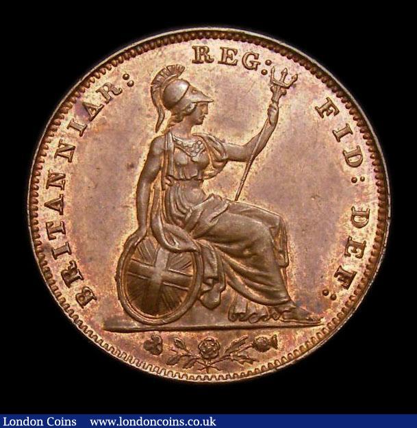 London Coins : A152 : Lot 2247 : Farthing 1858 Large Date. Shamrock head detached. Stem broken in 2 places. First A in GRATIA with br...