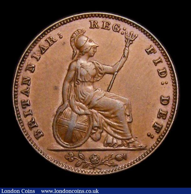 London Coins : A152 : Lot 2252 : Farthing 1859 Reverse B. 9 doubled in date (underlying 9 to the left) Britannia's Head does not...