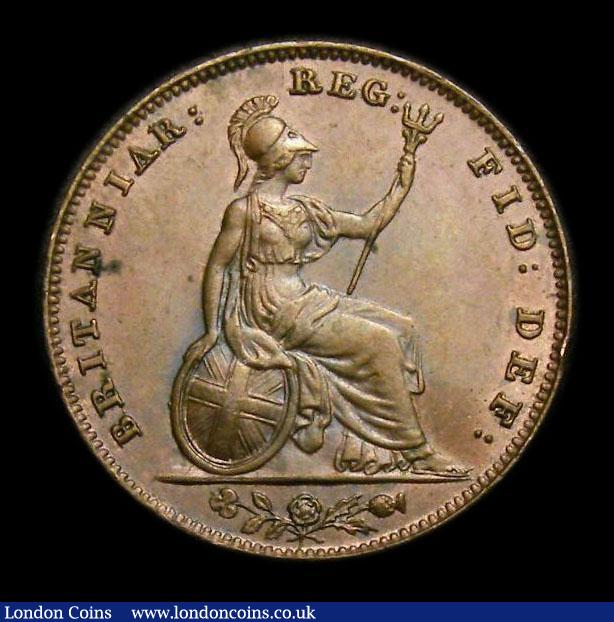 London Coins : A152 : Lot 2253 : Farthing 1859 Reverse B. Britannia's Head does not touch shoulder, Trident does not touch thigh...