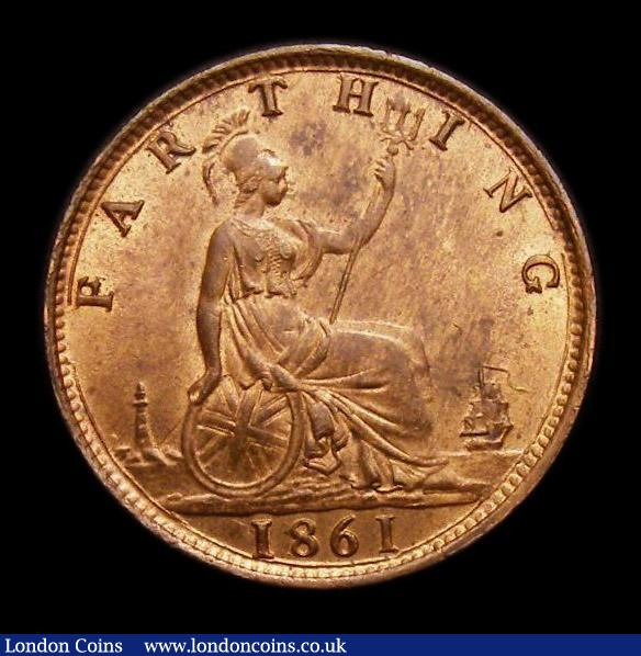 London Coins : A152 : Lot 2257 : Farthing 1861 4 Berries Freeman 502 dies 2+B, Lustrous UNC and choice, slabbed and graded CGS 82, th...