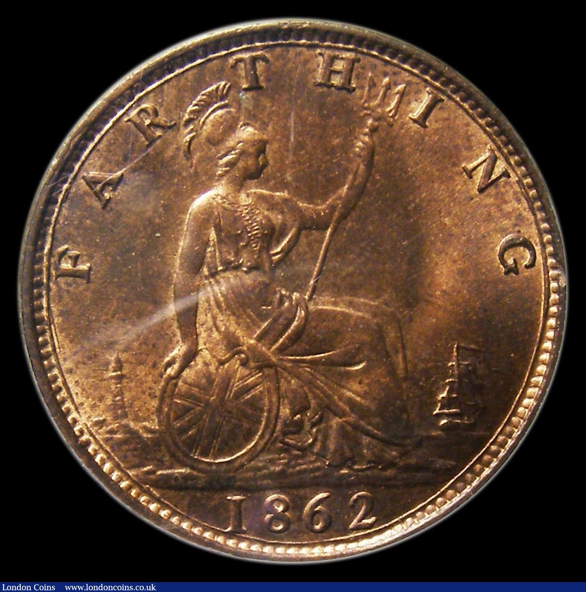 London Coins : A152 : Lot 2259 : Farthing 1862 Freeman 507 dies 3+B Choice UNC and lustrous, slabbed and graded CGS 88, Ex-London Coi...