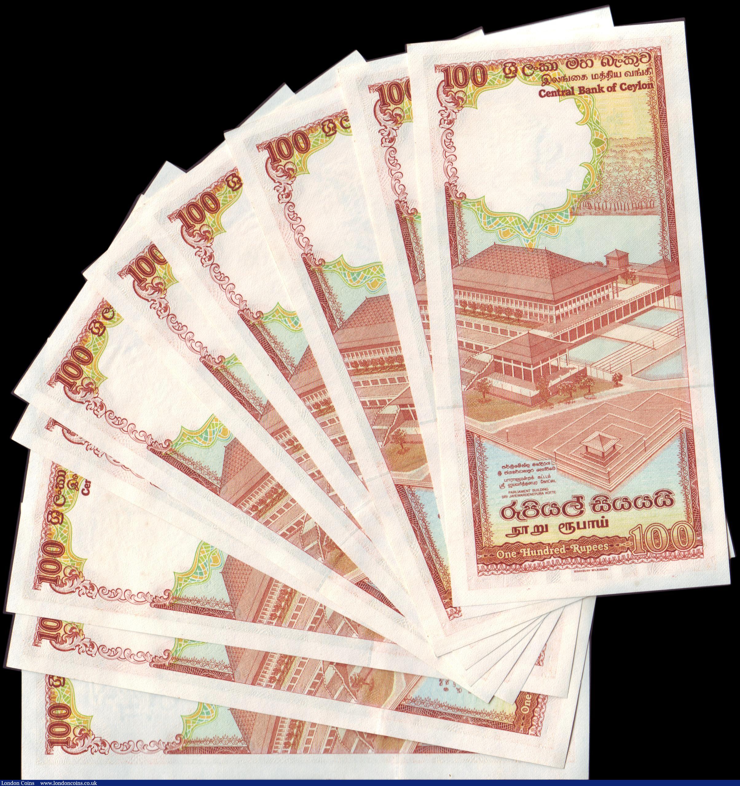 London Coins : A152 : Lot 226 : Ceylon 100 Rupees 1982 (10) Pick 95 UNC, includes some consecutives