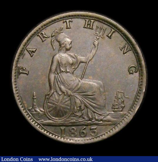 London Coins : A152 : Lot 2260 : Farthing 1863 Freeman 509 dies 3+B GEF/EF and nicely toned, slabbed and graded CGS 65