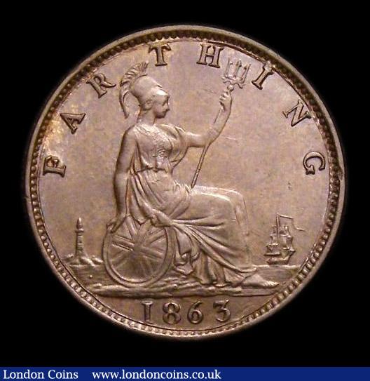 London Coins : A152 : Lot 2261 : Farthing 1863 Variety with dot below lighthouse, CGS Variety 02 slabbed and graded CGS 75