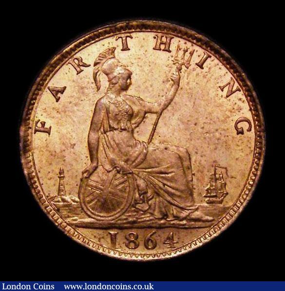 London Coins : A152 : Lot 2262 : Farthing 1864 Plain 4 in date, Freeman 511 dies 3+B Choice UNC and fully lustrous, slabbed and grade...