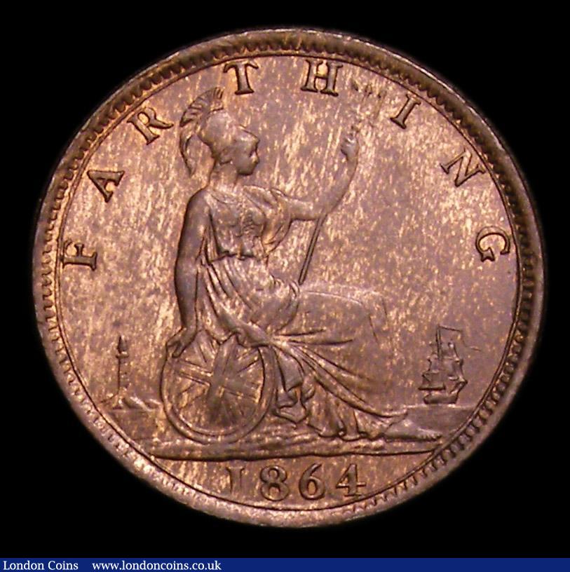London Coins : A152 : Lot 2263 : Farthing 1864 Plain 4 in date, Freeman 511 dies 3+B Toned UNC and sharp with a trace of lustre