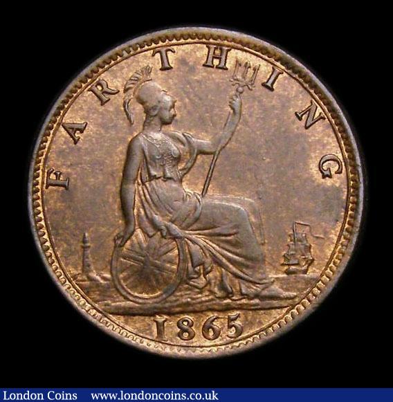 London Coins : A152 : Lot 2267 : Farthing 1865 Thin 8 in date CGS Variety 03, UNC and lustrous, slabbed and graded CGS 80, the joint ...