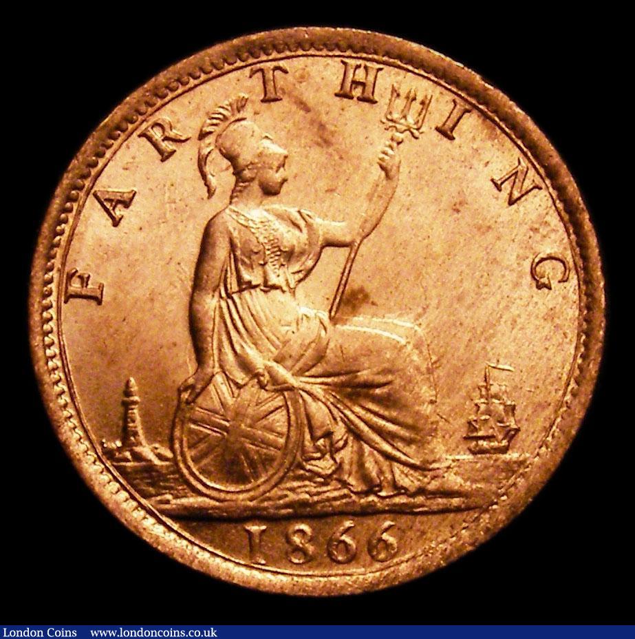 London Coins : A152 : Lot 2269 : Farthing 1866 Wide 66 in date CGS Variety 02, Choice UNC with practically full lustre, slabbed and g...