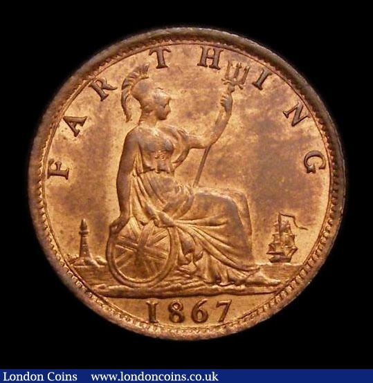 London Coins : A152 : Lot 2270 : Farthing 1867 186 doubled, with low 7 in date, CGS Variety 02UNC and choice with around 50% lustre, ...