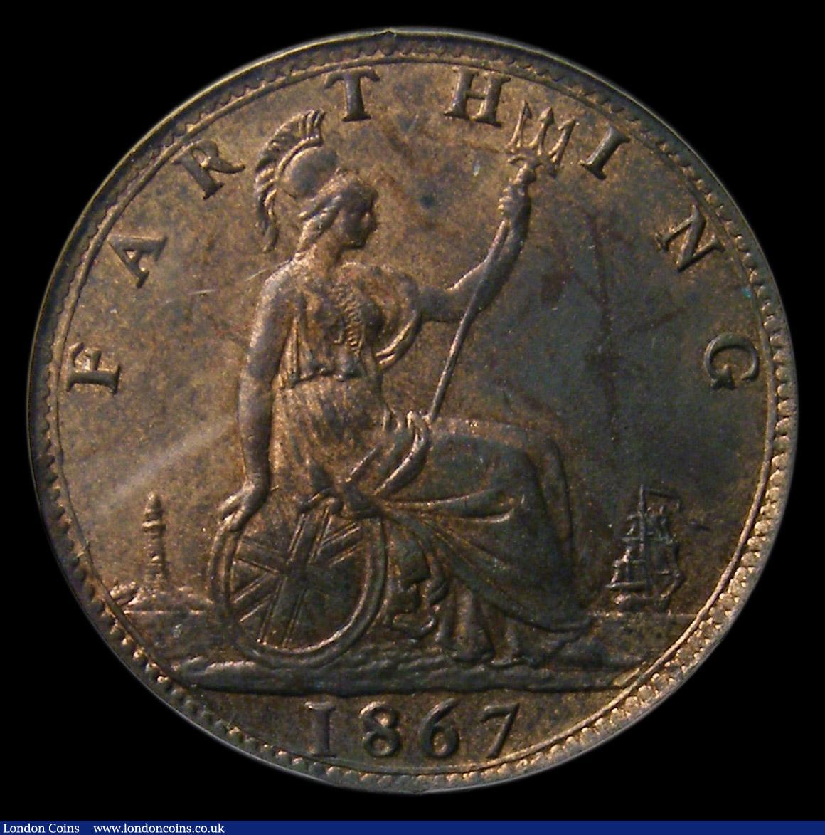 London Coins : A152 : Lot 2271 : Farthing 1867 Freeman 516 dies 3+B UNC and lustrous, slabbed and graded CGS 80