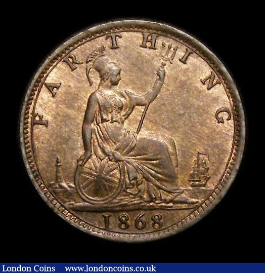 London Coins : A152 : Lot 2273 : Farthing 1868 Freeman 519 dies 3+B UNC and lustrous, slabbed and graded CGS 80