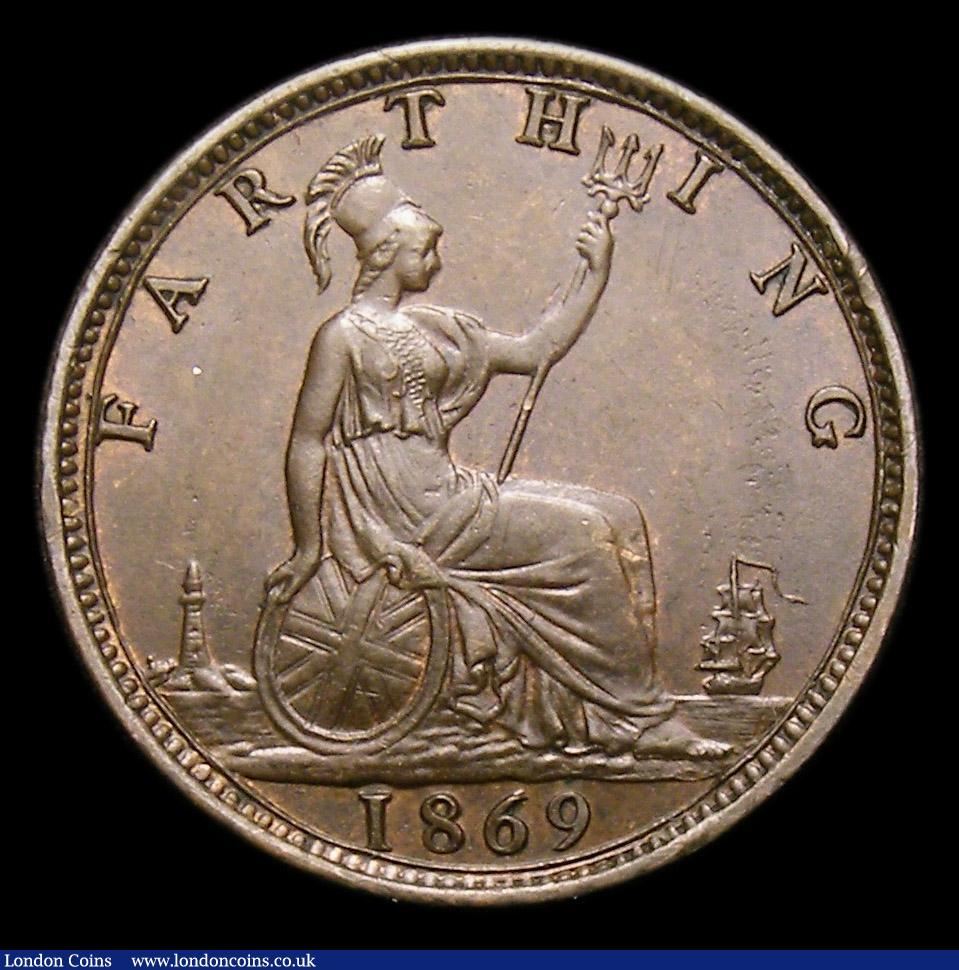 London Coins : A152 : Lot 2275 : Farthing 1869 Narrow Date CGS Variety 02, UNC toned, slabbed and graded CGS 78