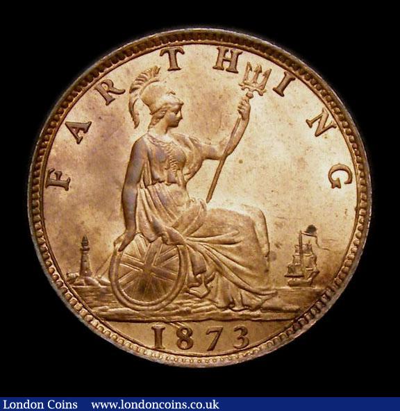 London Coins : A152 : Lot 2277 : Farthing 1873 Low 3 in date CGS Variety 02 UNC with around 30% lustre, slabbed and graded CGS 82