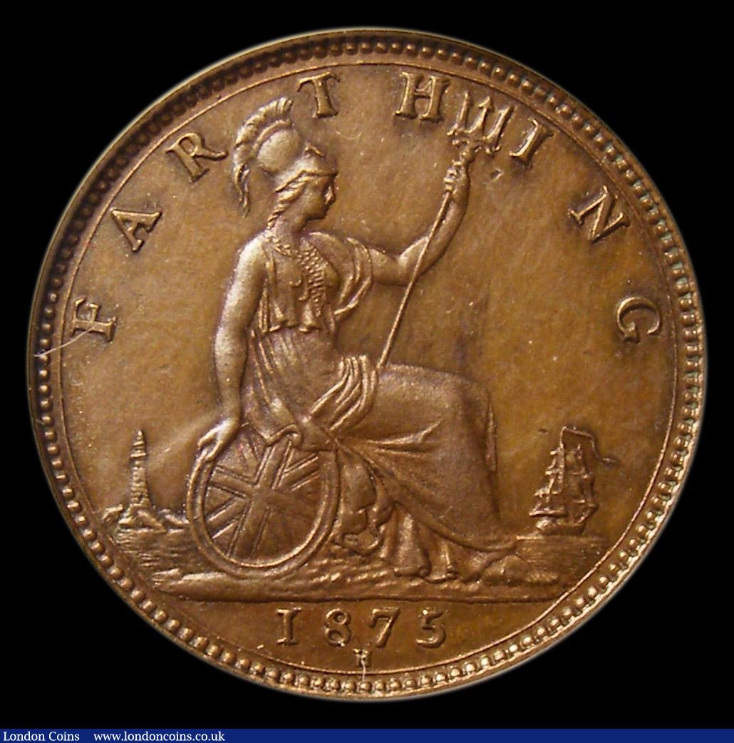 London Coins : A152 : Lot 2280 : Farthing 1875H 4 Berries, Small Date Bronze Proof, Freeman 533 dies 5+C  UNC toned, slabbed and grad...