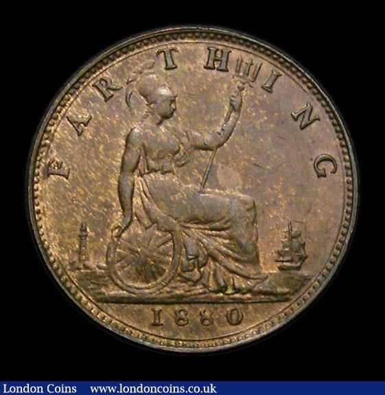 London Coins : A152 : Lot 2286 : Farthing 1880 3 Berries, Open 8 CGS Variety 04, GEF with traces of lustre, slabbed and graded CGS 65...