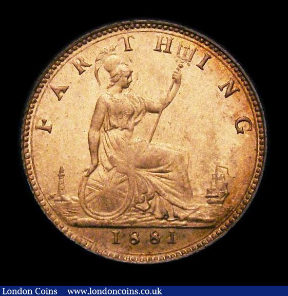 London Coins : A152 : Lot 2288 : Farthing 1881 3 Berries Freeman 546 dies 7+C Choice UNC and lustrous, slabbed and graded CGS 85, the...