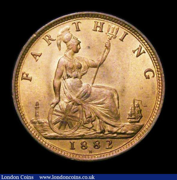 London Coins : A152 : Lot 2291 : Farthing 1882H Broken F in F:D: Choice UNC and with good lustre, slabbed and graded CGS 85
