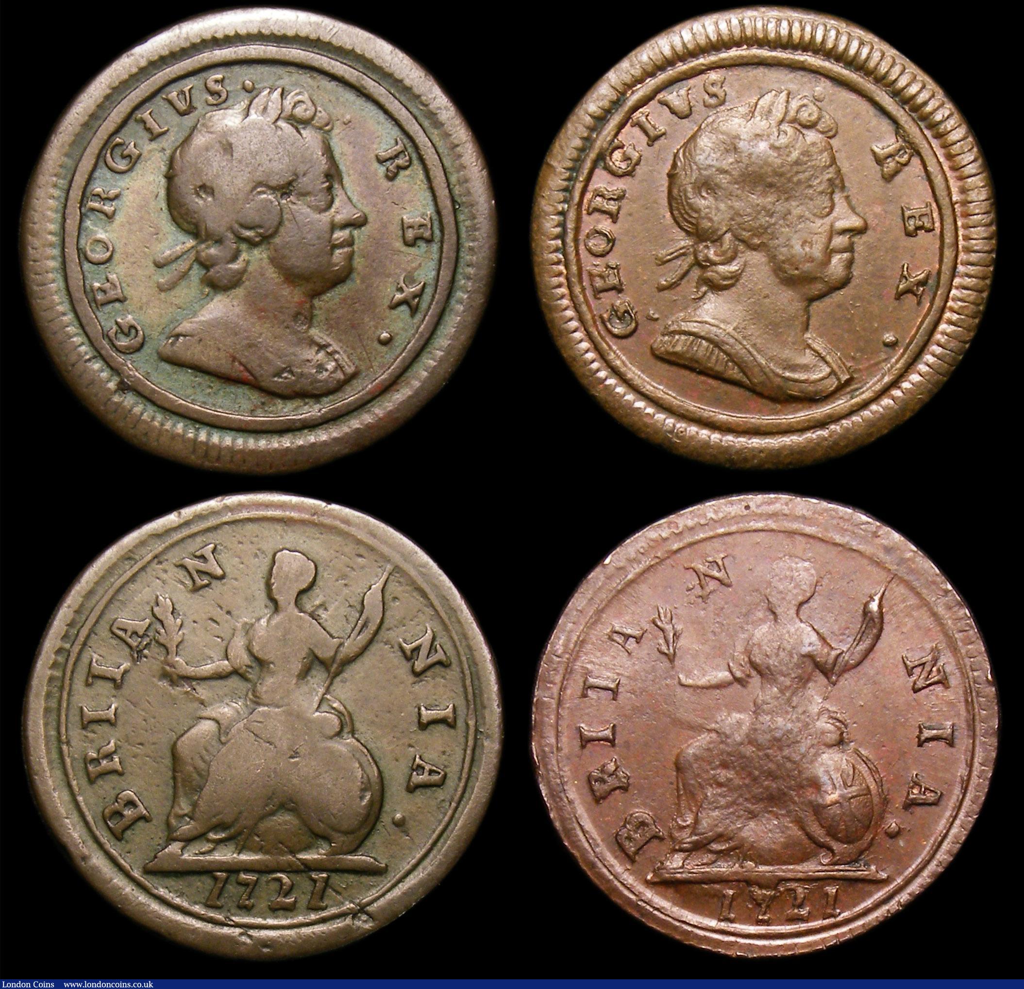 London Coins : A152 : Lot 2334 : Farthings, varieties (5) 1721 21 over 20 in a CGS Yellow Ticket holder 'Verdigris, Fine' V...