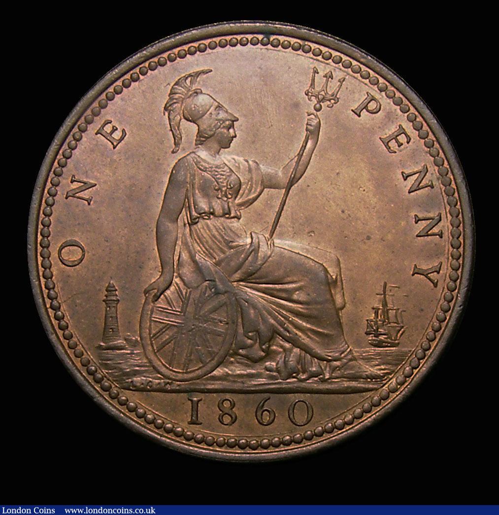 London Coins : A152 : Lot 2355 : Penny 1860 Beaded Border Freeman 1 dies 1+A Unc with subdued lustre scarce thus Ex Croydon Coin Auct...