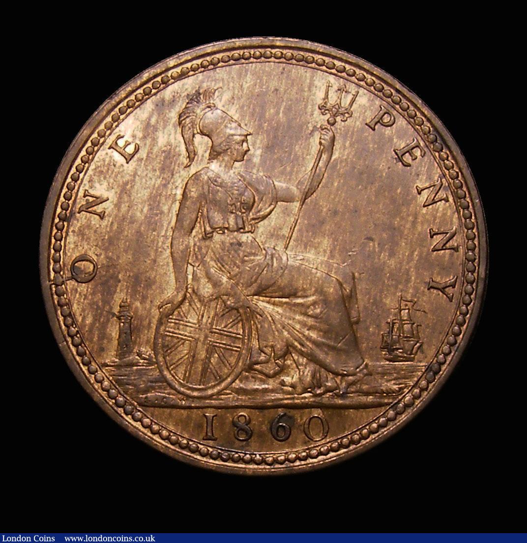 London Coins : A152 : Lot 2358 : Penny 1860 Beaded Border Freeman 7 dies 1+C A/UNC with traces of lustre and a few small spots, Ex-Cr...