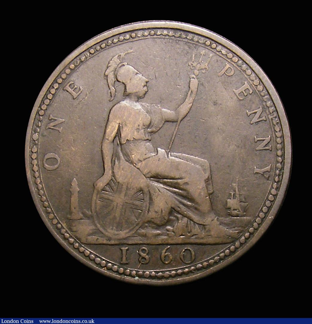 London Coins : A152 : Lot 2359 : Penny 1860 Toothed Border Beaded Border mule Freeman 9 dies 2+B VG or better with all major details ...