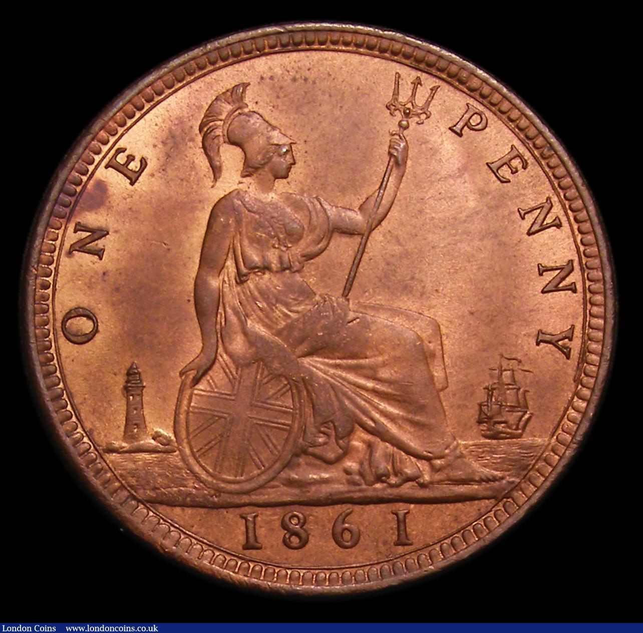 London Coins : A152 : Lot 2377 : Penny 1861 Freeman 22 dies 4+D UNC the obverse with a slightly uneven by not attractive tone, the re...