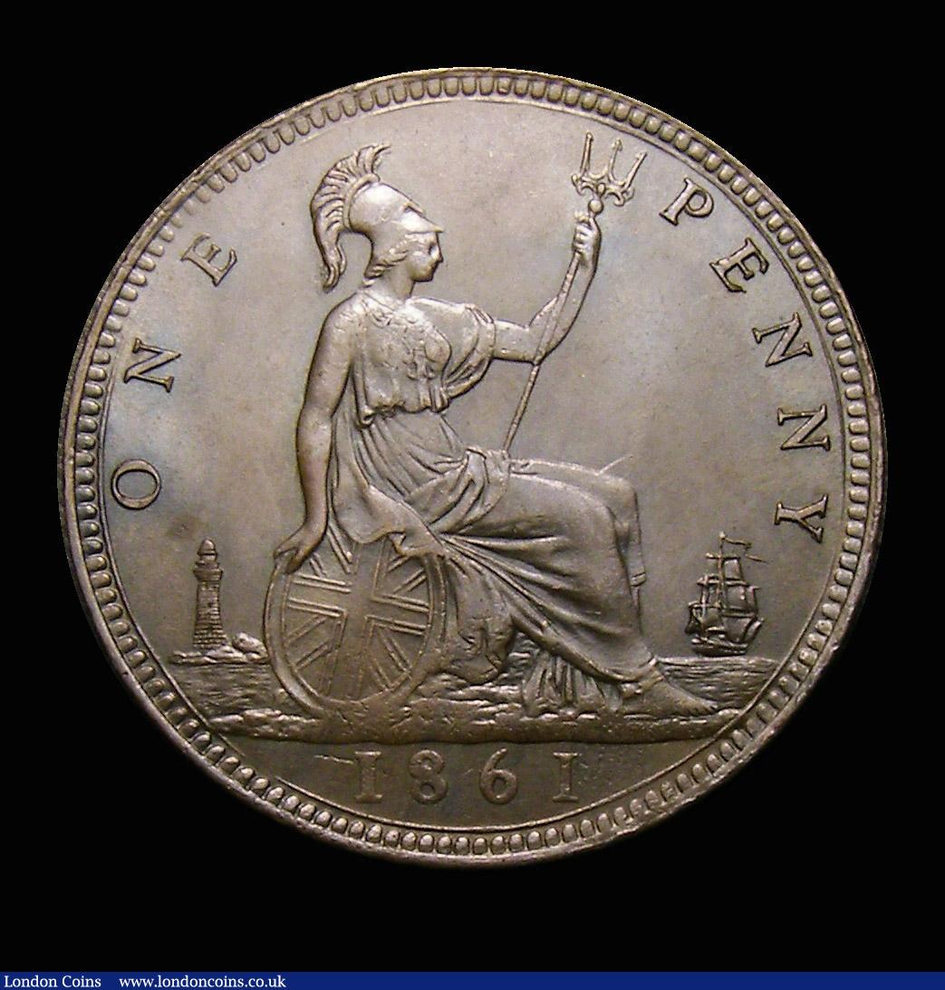 London Coins : A152 : Lot 2378 : Penny 1861 Freeman 24 dies 4+F, Satin 29 (full top leaf) AU/GEF with an attractive and even chocolat...