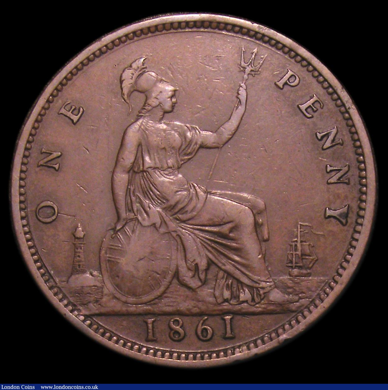 London Coins : A152 : Lot 2379 : Penny 1861 Freeman 25 dies 4+G About Fine/Fine, scarce, Ex-Croydon Coin Auction 7/8/1999 hammer pric...