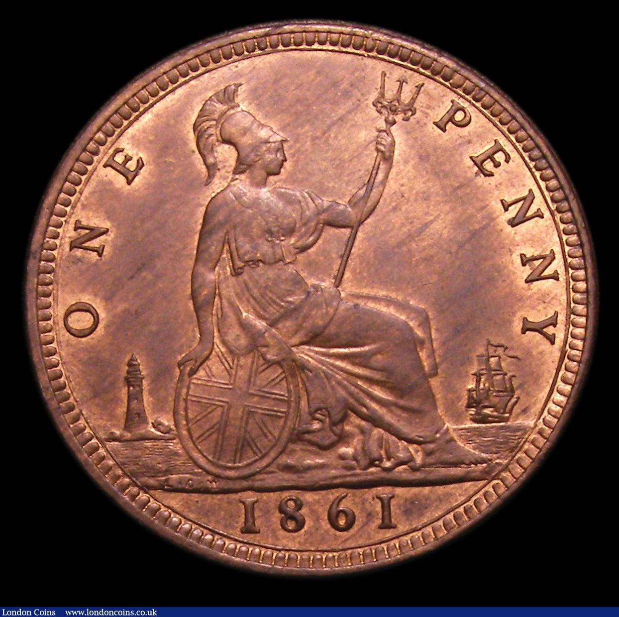 London Coins : A152 : Lot 2382 : Penny 1861 Freeman 29 dies 6+D UNC or near so with traces of lustre and a small flan flaw in the rev...