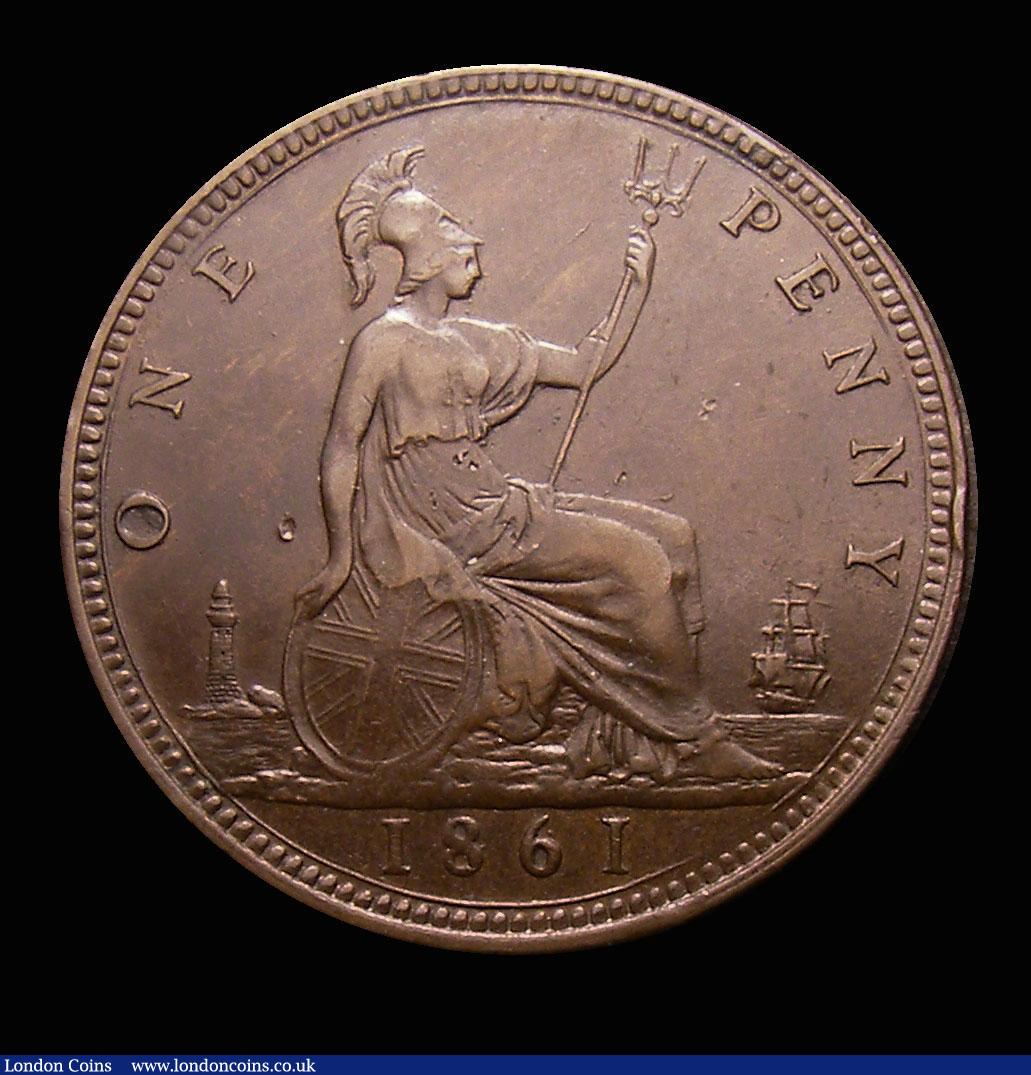 London Coins : A152 : Lot 2383 : Penny 1861 Freeman 32 dies 6+F, VF/GF, the obverse with a rim bruise at 5 o'clock, some marks a...