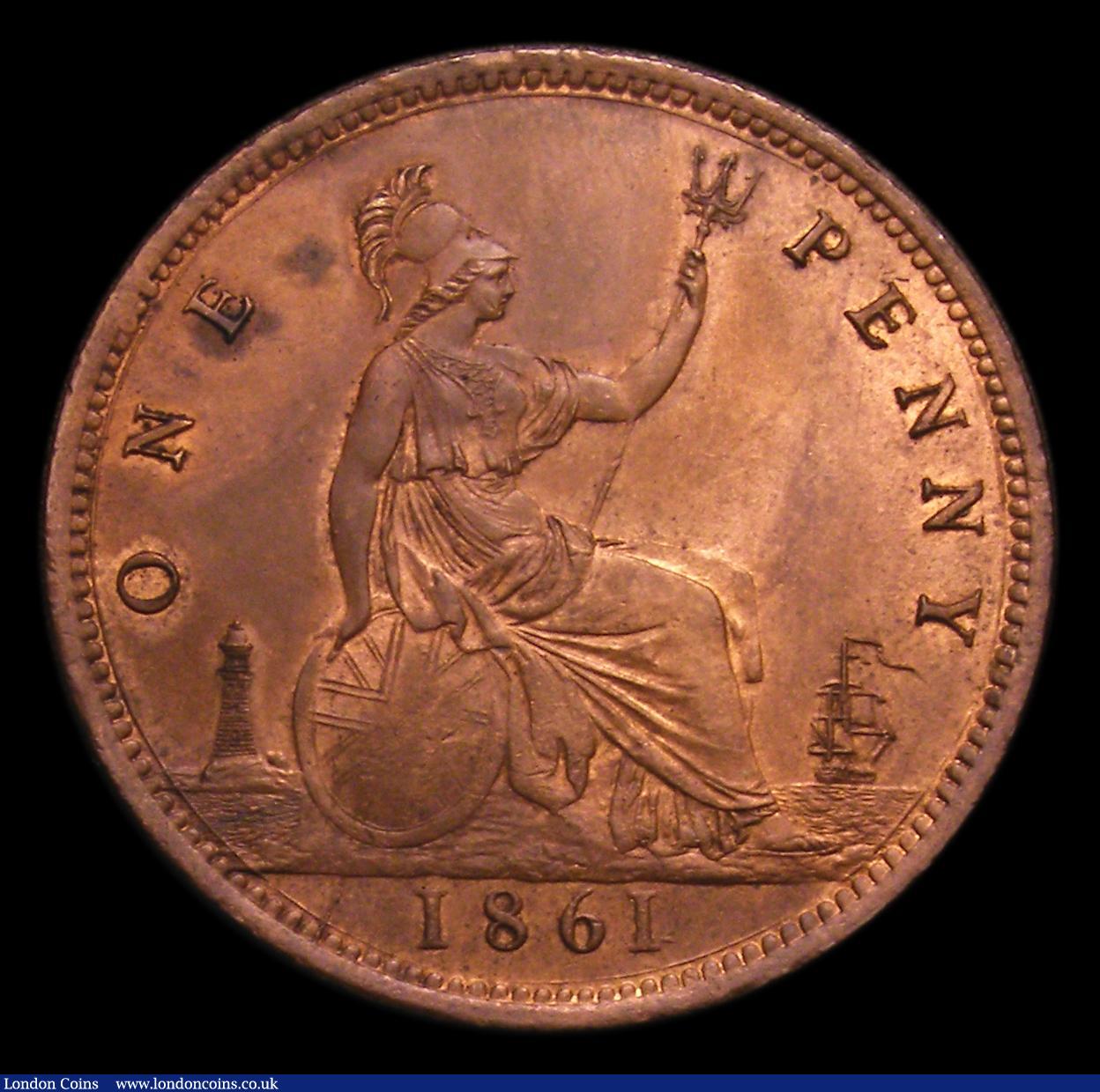 London Coins : A152 : Lot 2384 : Penny 1861 Freeman 33 dies 6+G UNC or near so with traces of lustre, the reverse with some spots and...