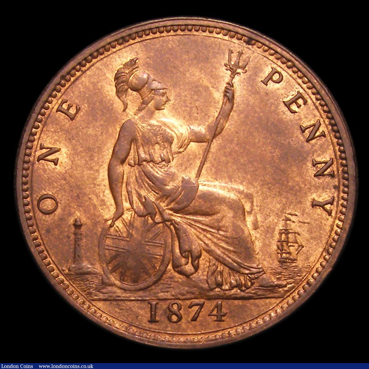London Coins : A152 : Lot 2416 : Penny 1874 Freeman 72 dies 7+H UNC or near so and lustrous with minor cabinet friction and some ligh...