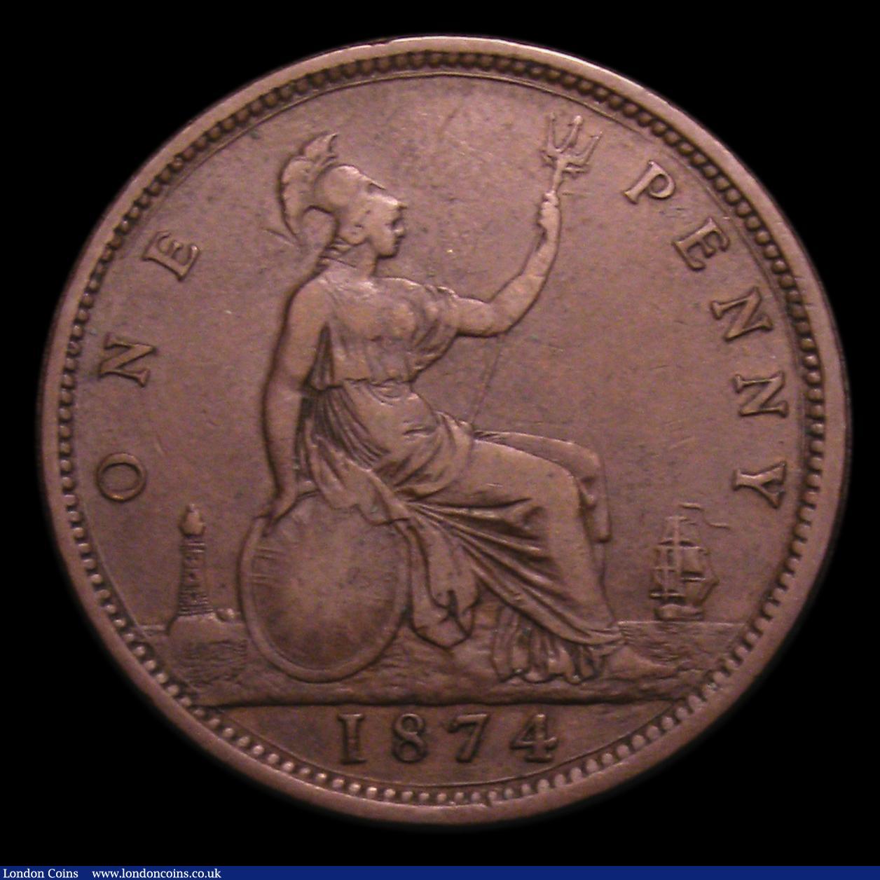 London Coins : A152 : Lot 2417 : Penny 1874 Freeman 77 dies 8+G Fine, Rare, Ex-Croydon Coin Auction 4/9/2001 £110