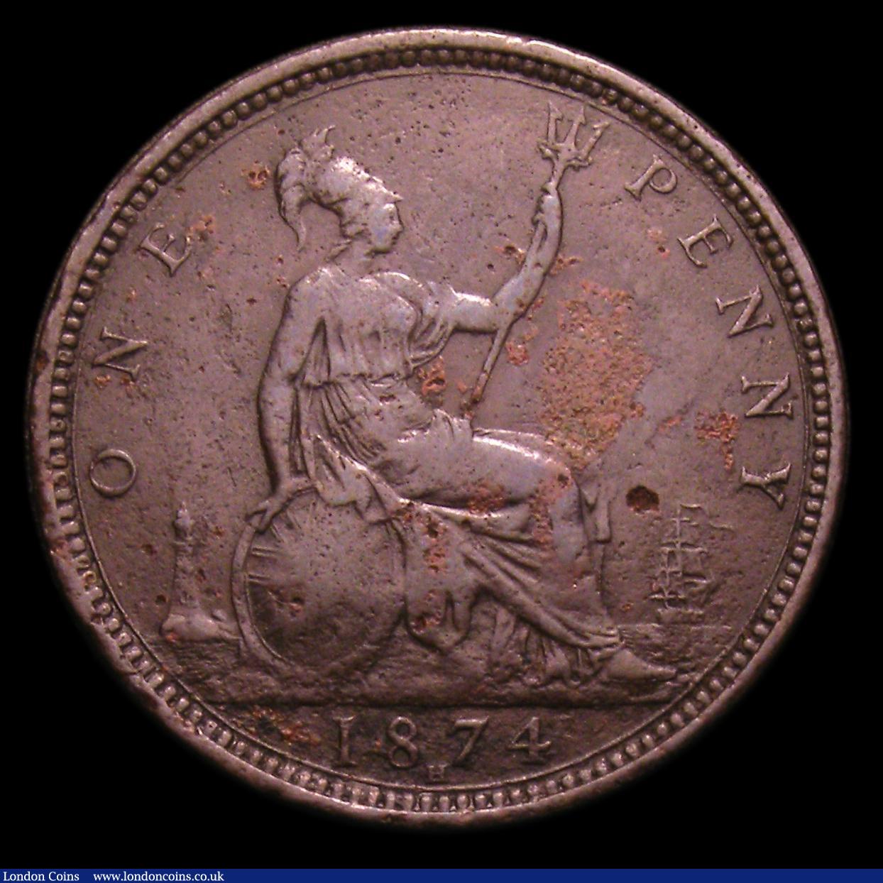 London Coins : A152 : Lot 2421 : Penny 1874H Freeman 69 dies 6+I Fine for wear with pitted surfaces, Ex-Croydon Coin Auction 22/7/200...