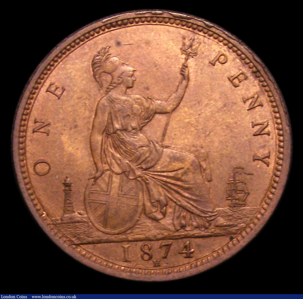 London Coins : A152 : Lot 2422 : Penny 1874H Freeman 71 dies 7+G UNC or near so with traces of lustre and a few small spots, Ex-Croyd...