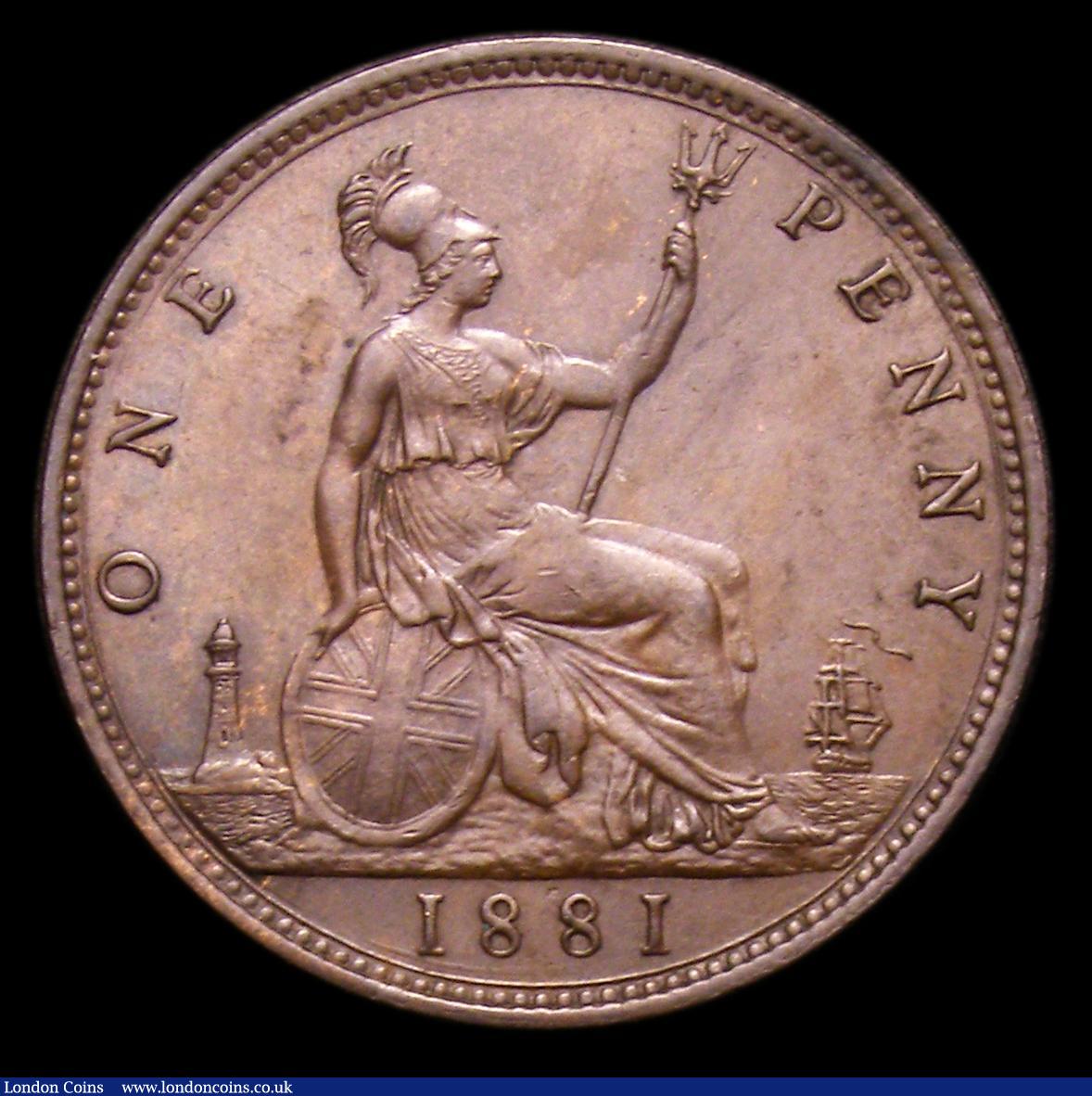 London Coins : A152 : Lot 2436 : Penny 1881 Freeman 102 dies 9+J EF toned with a few small spots and some contact marks, Ex-Croydon C...