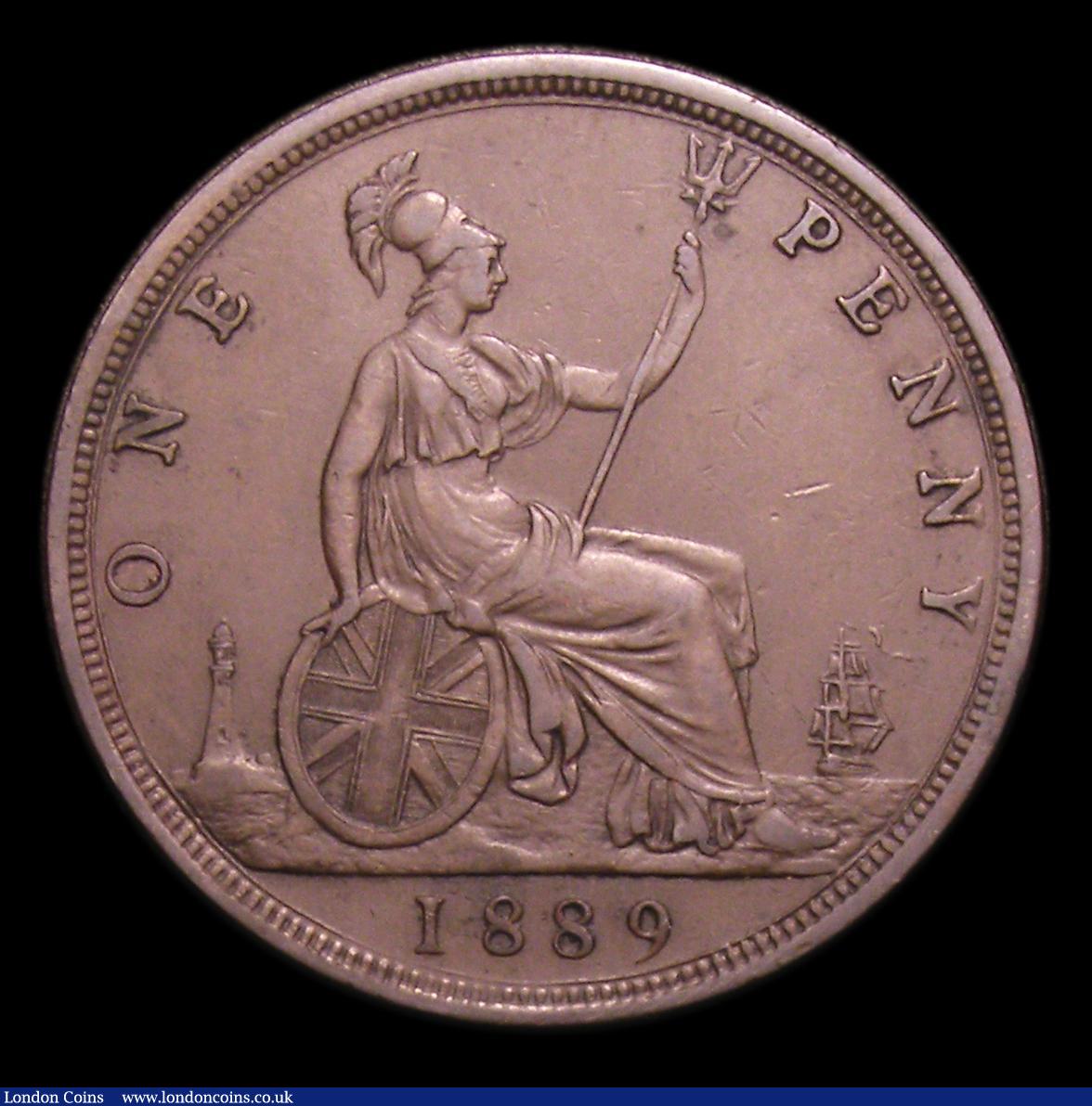 London Coins : A152 : Lot 2451 : Penny 1889 Narrow date also with narrower 9 Gouby BP1889B (Gouby states first referenced in 1986) GF...