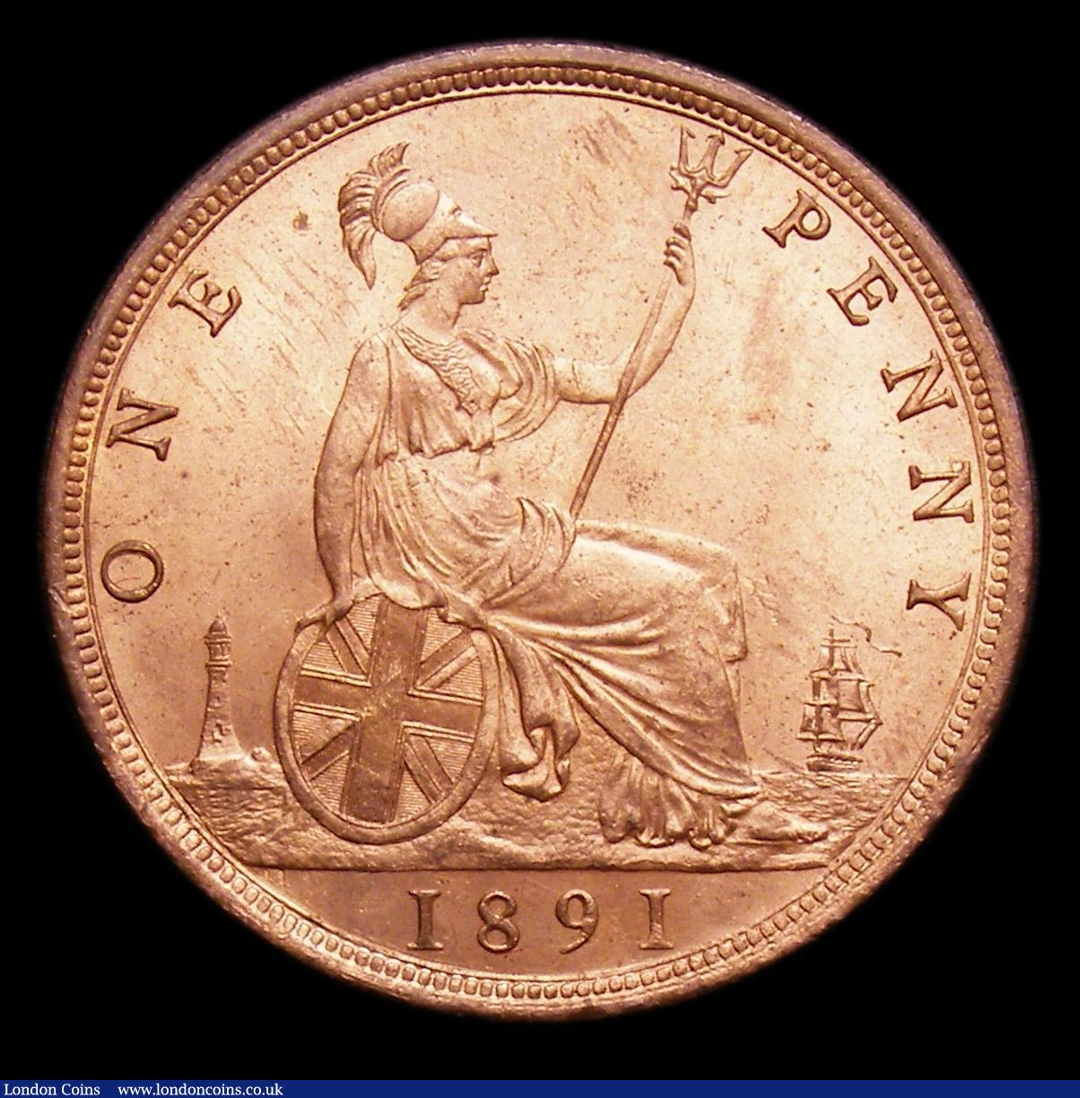 London Coins : A152 : Lot 2453 : Penny 1891 with wide date 15 1/2 teeth date spacing Gouby BP1891Ac (the Gouby plate coin) at the tim...