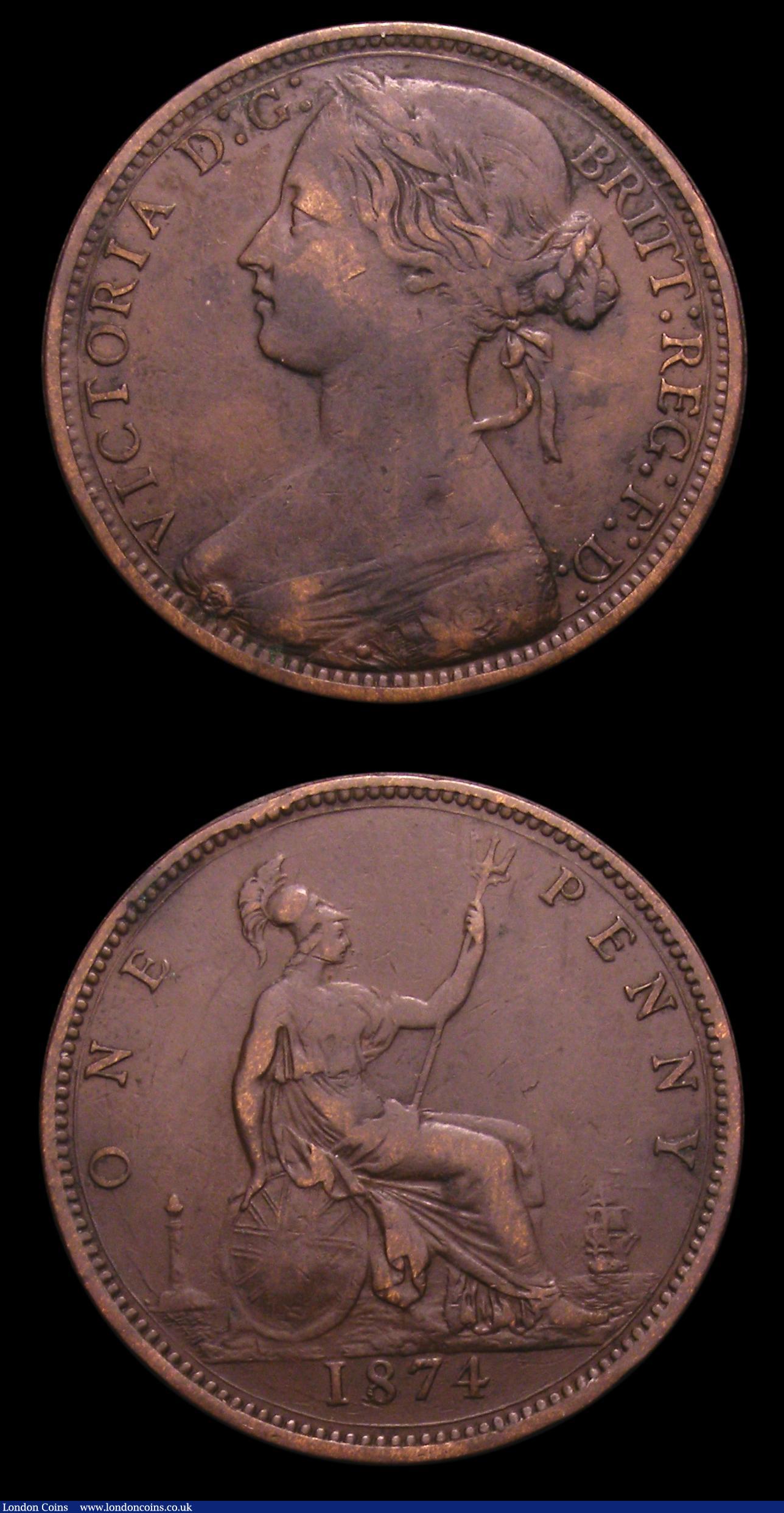 London Coins : A152 : Lot 2497 : Pennies (2) 1874H Freeman 66 dies 6+G GVF cleaned, Ex-J.Welsh 31/8/1999 £35, 1874 Freeman 67 d...